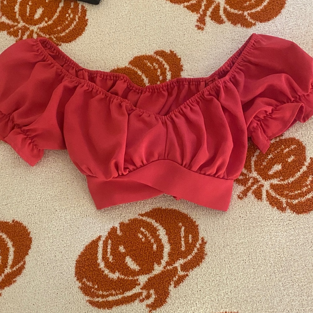 SHEIN Red Ruffled Off-Shoulder Blouse